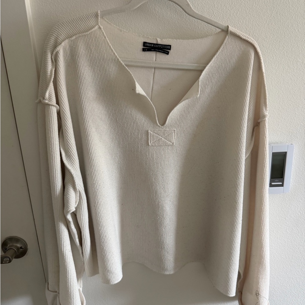 Urban Outfitters Cream Ribbed Top with Label Detail